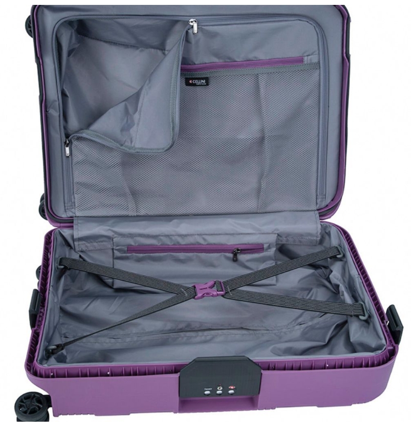 Saleys Travel Bags Cellini Safetech Zipperless Lock 4 Wheel Carry On Trolley -Plum - Image 5