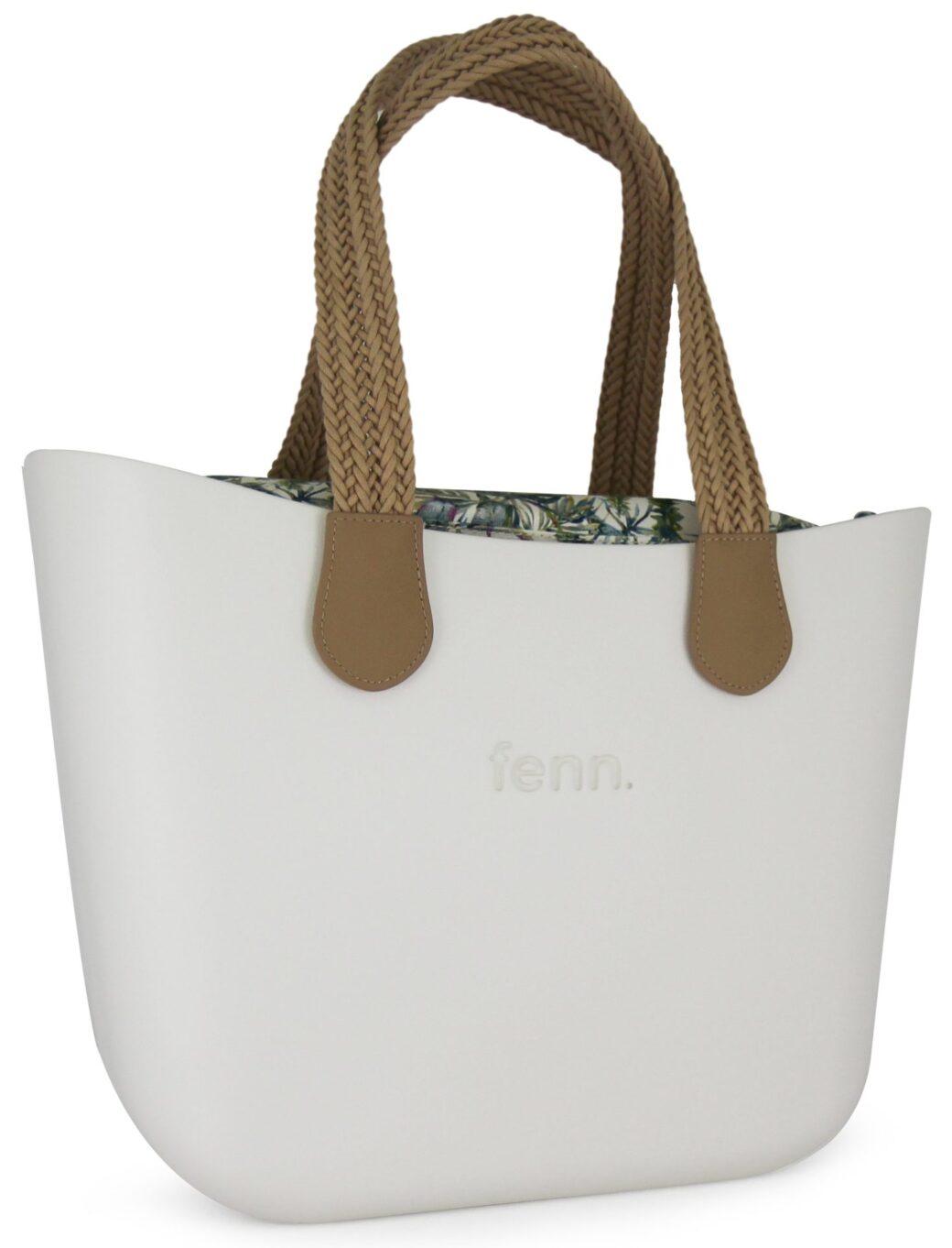 FENN ORIGINAL COLLECTION WHITE – pattern 49 inner – gold zip – light tan woven handle - Image 2