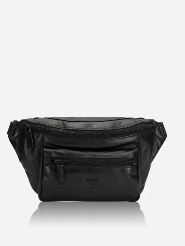 BRANDO CLASSIC STYLE LEATHER WAIST BAG, BLACK