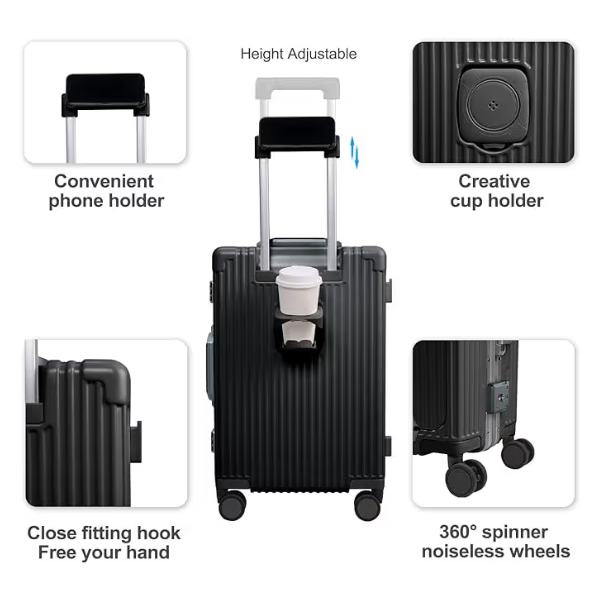 Saleys Travel Bags Evolution Aluminum Carry On Luggage - Black - Image 2