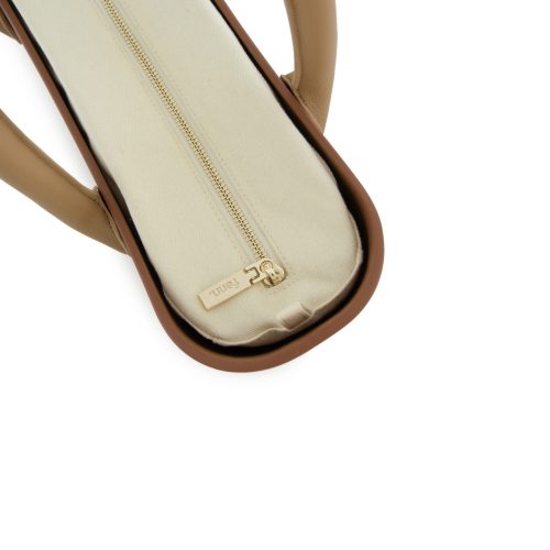 Saleys Travel Bags FENN Original Collection: Tan – Beige Inner – Gold Zip – Light Tan Round Handle - Image 4