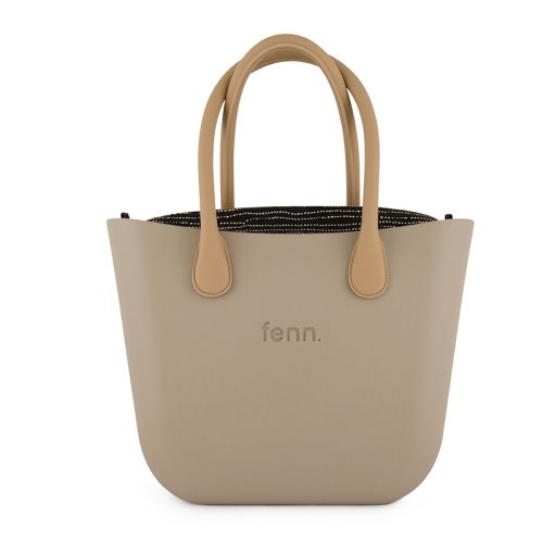 Saleys Travel Bags FENN Original Collection: Stone – Pattern Inner – Gold Zip – Light Tan Round Handle - Image 3