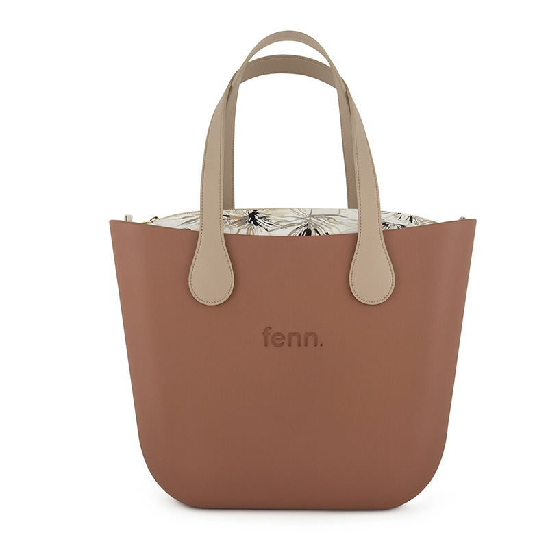 Saleys Travel Bags FENN Original Collection: Tan – Pattern Inner – Gold Zip – Light Stone Flat Handle - Image 2