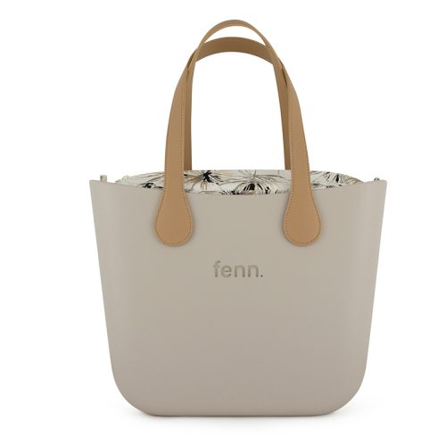 Saleys Travel Bags FENN Original Collection: Mushroom – Pattern Inner – Gold Zip – Light Tan Flat Handle - Image 2