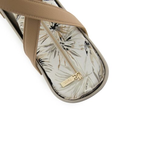 Saleys Travel Bags FENN Original Collection: Mushroom – Pattern Inner – Gold Zip – Light Tan Flat Handle - Image 4