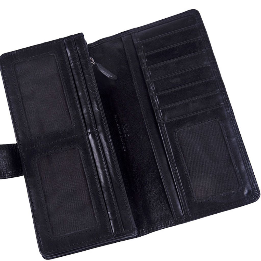 Saleys Travel Bags Polo Kenya Leather Large Concertina Purse - Black - Image 3