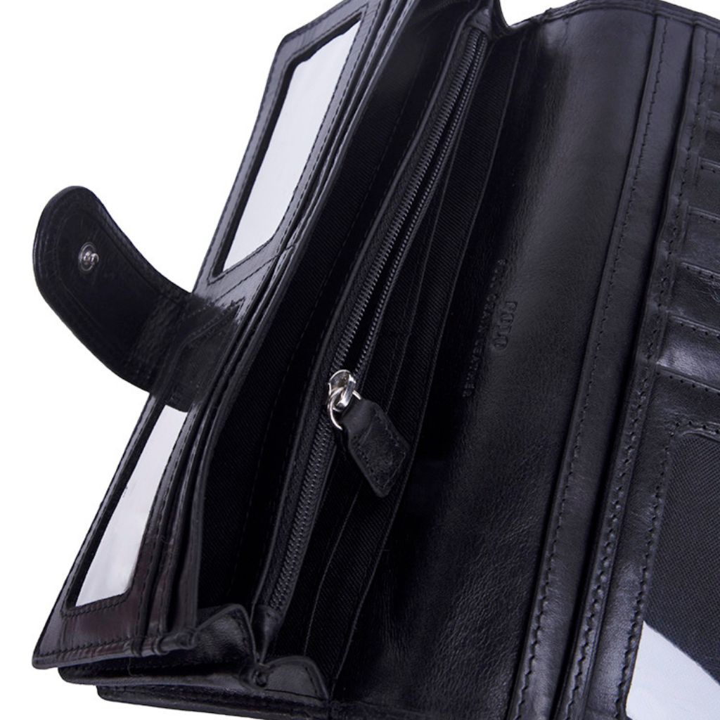 Saleys Travel Bags Polo Kenya Leather Large Concertina Purse - Black - Image 2